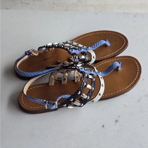 Antonio Melani Sandals Women 9M Mixed Print Buckle Studded Leather Excellent - Picture 5 of 14